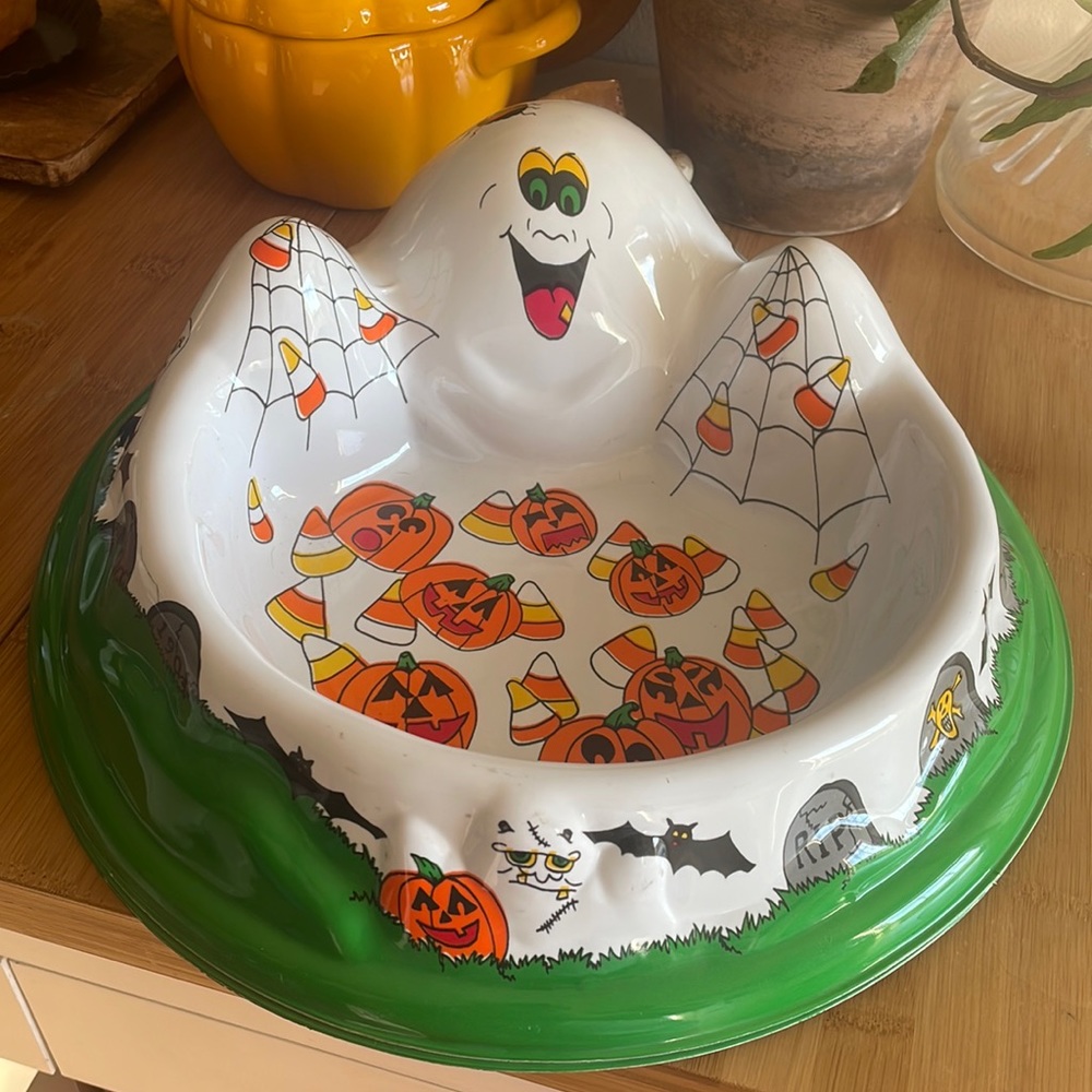 👻 Vintage 90s Ghost Candy Bowl Halloween Candy Corn Trick or Treat Decor